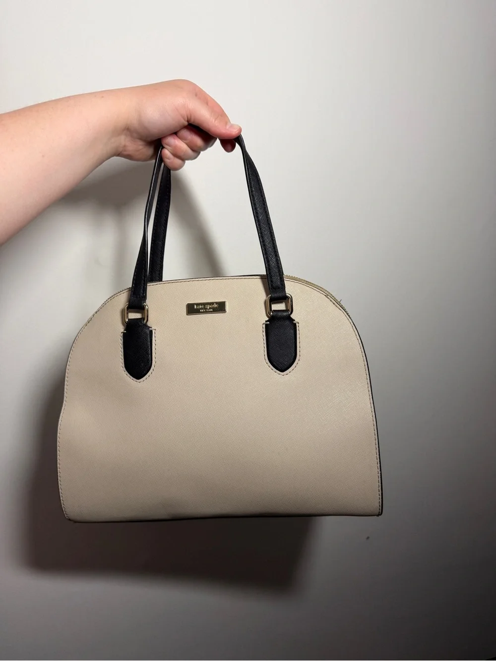 Kate Spade Laurel Way Reiley Dome Satchel Cream & Black Colorblock Leather